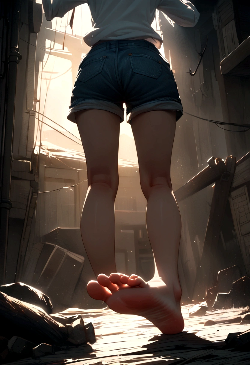 power from chainsawman, white shirt, shorts, full body, perfect detailed feet, whole foot.