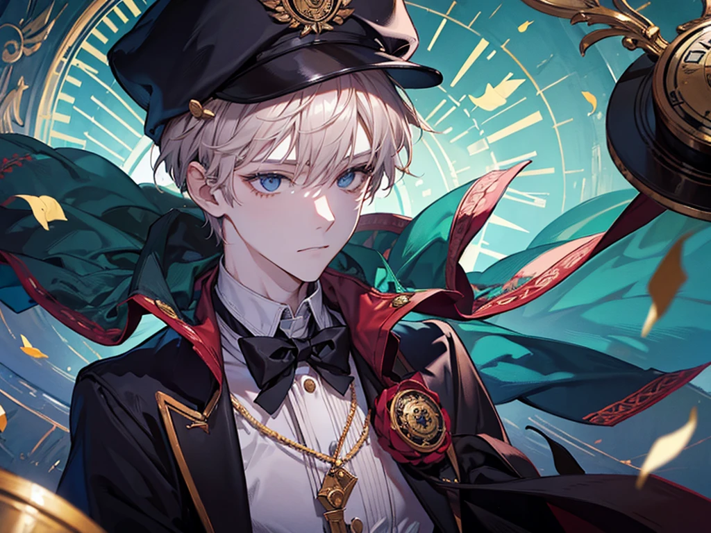 A boy, master clock, with Hat, bust up