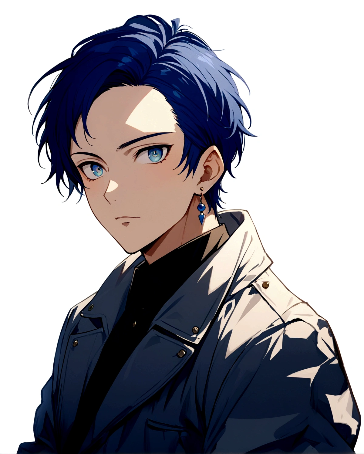 Anime-style image of a man with blue hair and a black shirt, Tall anime guy with blue eyes, Anime Handsome Man, Male Anime Characters, Young Anime Guy, Anime portrait of a handsome man, Handsome men from Demon Slayer, Male Anime Style, Handsome anime pose, Beautiful androgynous prince, shigenori soejima illustration, Anime Shōnen、whole body