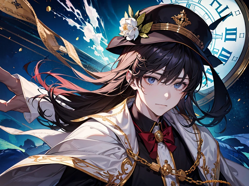 A boy, master clock, with Hat, bust up