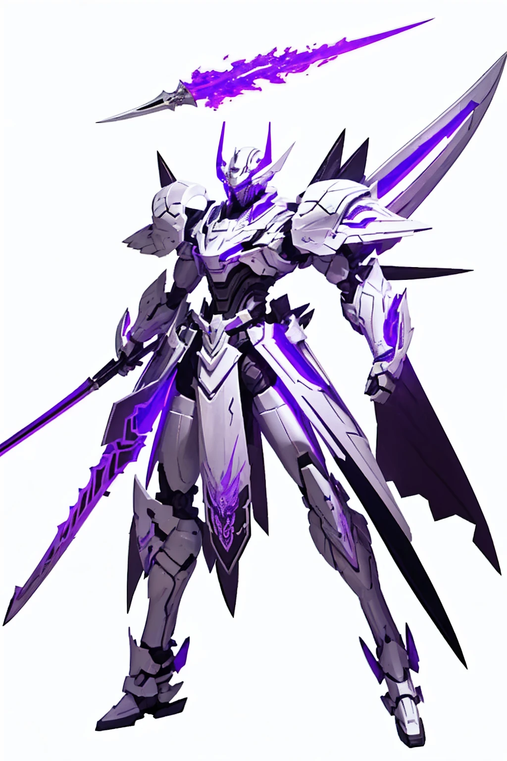 whole body,Standing posture, (White fuselage,Purple Lightning,knife,samurai),(White background) 
