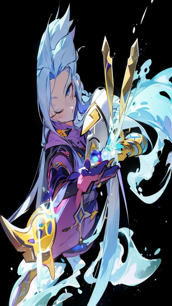 アニメ, a girl with long hair and a purple shirt is holding a blue object, rimuru storm, This character has cryokinesis, tensei shitara slime datta ken, a sorceress casting a ice ball, ice spell, reincarnated as a slime, with ice powers, profile shot of rimuru storm