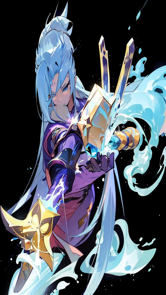 アニメ, a girl with long hair and a purple shirt is holding a blue object, rimuru storm, This character has cryokinesis, tensei shitara slime datta ken, a sorceress casting a ice ball, ice spell, reincarnated as a slime, with ice powers, profile shot of rimuru storm