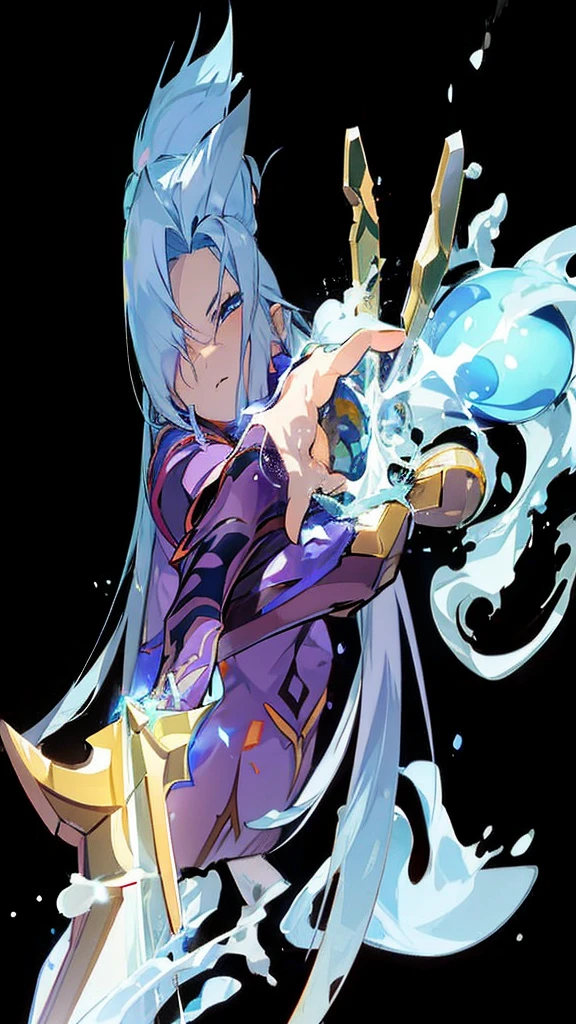 アニメ, a girl with long hair and a purple shirt is holding a blue object, rimuru storm, This character has cryokinesis, tensei shitara slime datta ken, a sorceress casting a ice ball, ice spell, reincarnated as a slime, with ice powers, profile shot of rimuru storm