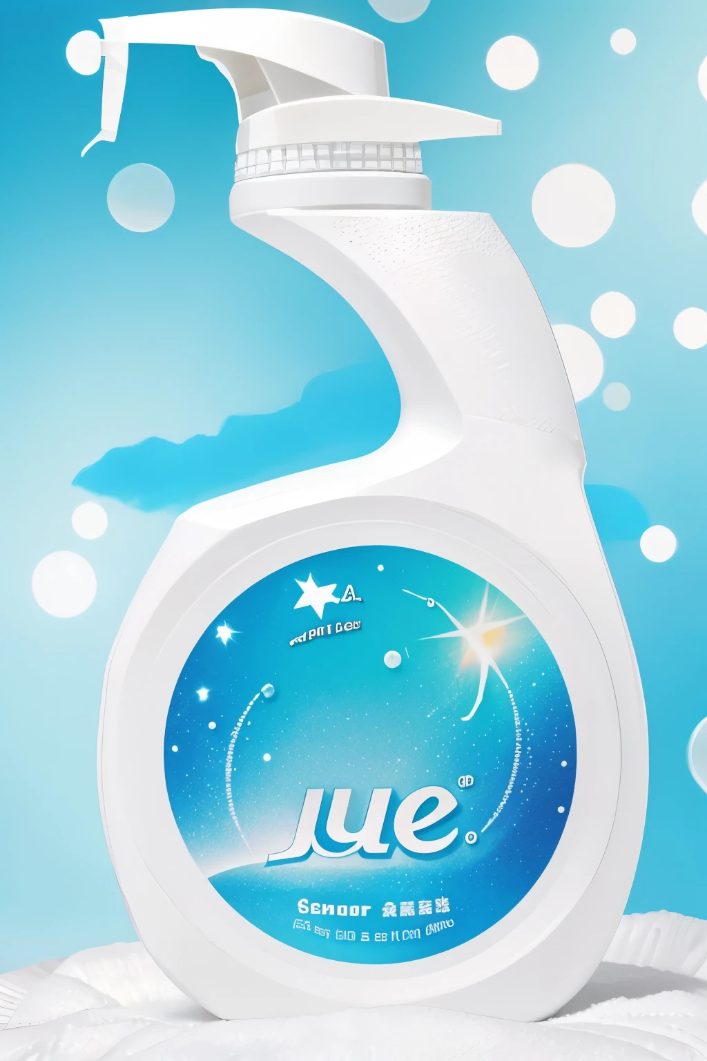 Stars bubbles in background and the name of detergent company aqua light