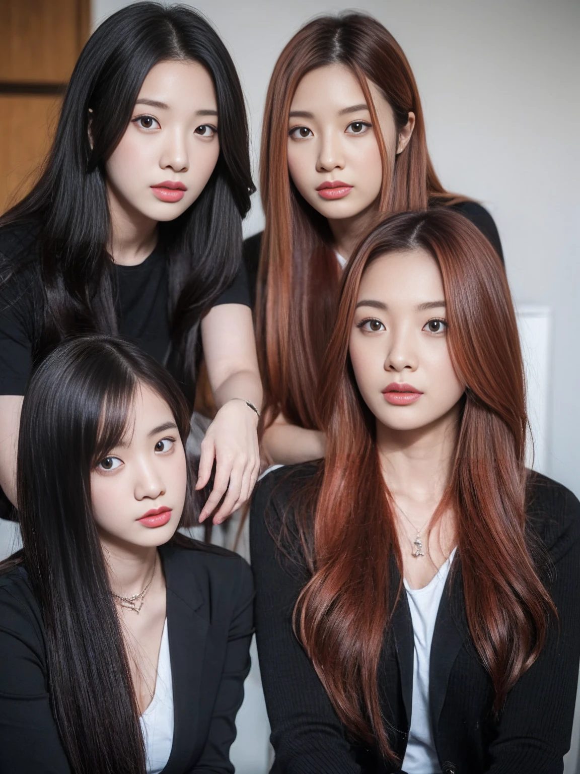 2 women,2 students, 28 years old,One has red hair and the other has black hair.,realistic,realistically