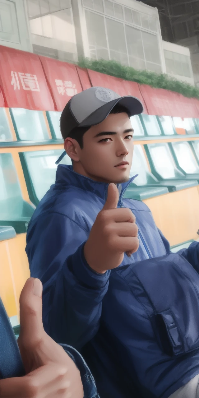 there is a man with a blue jacket and red shirt, a digital painting inspired by Russell Dongjun Lu, pixiv contest winner, photorealism, realistic artstyle, rob rey and kentaro miura style, kawaii realistic portrait, realistic self portrait, photorealistic artstyle, cartoon digital painting, painted in anime painter studio, lofi portrait, realism artstyle