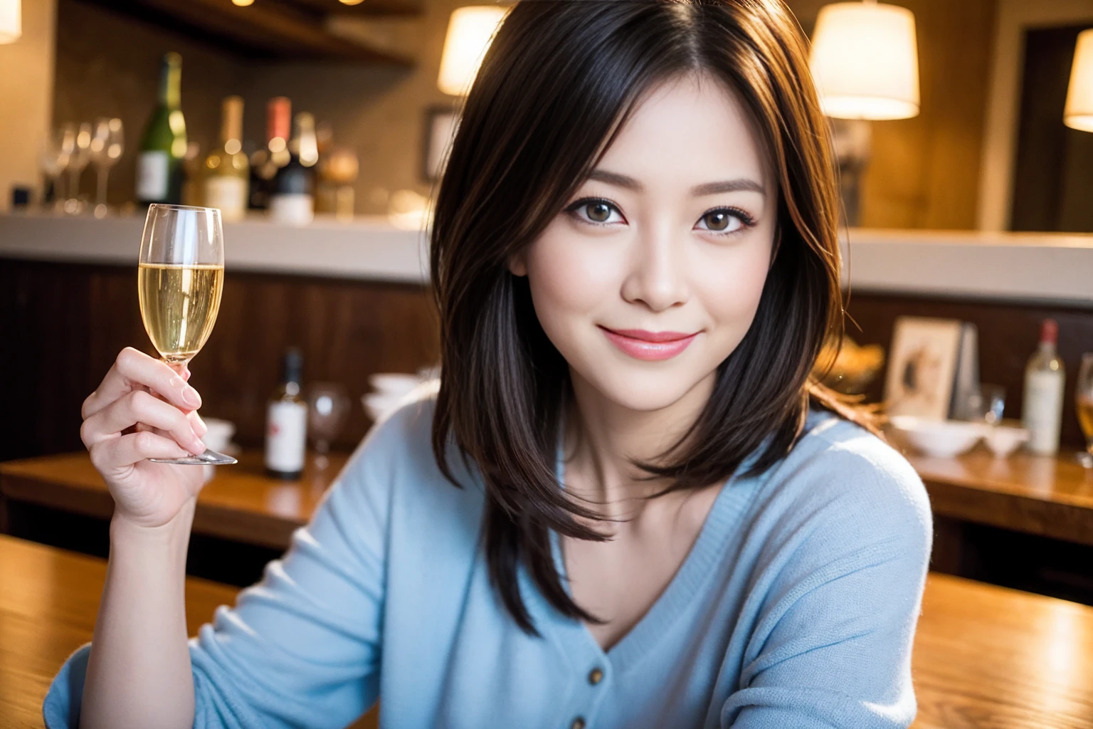 ((Highest quality、8K、masterpiece:1.3))、1 male、1 woman who resembles Satomi Ishihara、Couple、spouse、Couple、The body is slim、((Bob Hale、Straight hair:1.2)), (Realistic, Intricate details:1.2), テーブルの上のwine glass、Put the light on your face、 Amazing view of the sunset sky and clouds、Amazing mountain views、A bright smile、The wonderfulness of smile、Bright image、The beauty of wine, Beautiful Face, blue eyes, The light shines on your face, Blushing, short hair,Bright Face、42 years old), 39 years old, red wine 、Appetizers、Italian food、Wine bottle、Champagne、sparkling wine、Two beauties、Brown Hair、Shortcuts、Long sleeve shirt、dress、Beautiful woman 1, (slimな顔), (The body is slim), (Brown Hair), (Shortcuts), cheeks turn a little red,Attractive beauty、restaurant, In a prominent place (From the waist up) Nova Frog Style, actress, model, Upper Body, White wine, slim, wine glass, 中央に置かれたwine glass, smile, (smile: 1.15), Beautiful fine grain, Depth f/2,saturation, High Contrast, Strong light and shadow,Moist Body:1.5、3D texture、Delicate eyes、Brown Hair、The hair is very shiny、