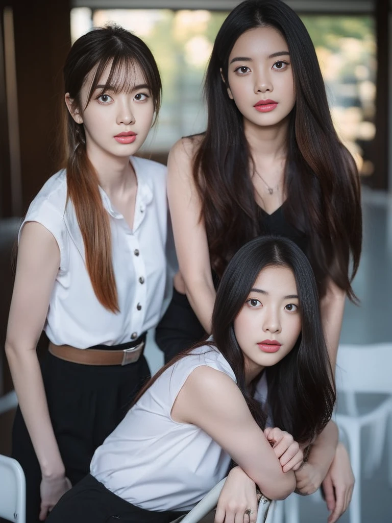 2 women,2 students, 28 years old,One has red hair and the other has black hair.,realistic,realistically