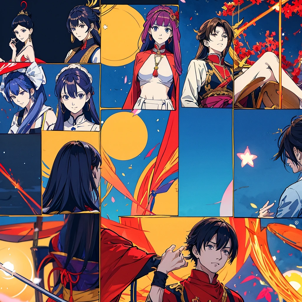 Draw 7 anime fgo servants, Thailand theme, 7 Songkran styles.