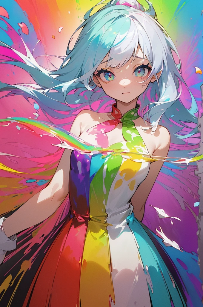 (Pink Fashion T-Shirt:1.9),(colorfulな髪: 1.8), (All the colors of the rainbow: 1.8),(((((vertical painting:1.6))), (painting:1.6),front, comics, figures, paintings, Big eyes, Clear eyes,( Rainbow gradient high ponytail:1.7), Exquisite makeup, Mouth closed,(Small Fresh: 1.5),(Wipe the chest: 1.6) ,Long eyelashes, White off-the-shoulder T-shirt, White shoulder shirt,Looking at the audience, Big teary eyes, (Rainbow Hair:1.6), カラーsplash, (alone:1.8), カラーsplash, An explosion of colors, thick paint style, Messy Lines, ((The Shining)),(colorful), (colorful), (colorful), colorful, Thick paint Style, (splash) (Color splash), Vertical painting, Upper Body, paint splash, Acrylic Pigments, Slope, paint, Best image quality, Highest quality, masterpiece, alone, Depth of written boundary, Face paint, colorful clothes, (elegant: 1.2), nice,Long Hair, Wind, (elegant: 1.3), (petal: 1.4),(((masterpiece))),(((Highest quality))),((Super detailed)),(figure),(Dynamic Angle),((floating)),(paint),((Disheveled Hair)),(alone),(One girl) , (((Detailed anima face))),((Beautifully detailed face)),collar,Bare shoulders,Gray Hair, ((colorful hair)),((Striped Hair)),Beautiful attention to detail,(Slope color eyes),(((colorful eyes))),(((colorful background))),(((High saturation))),(((surrounded by colorful splashes))),