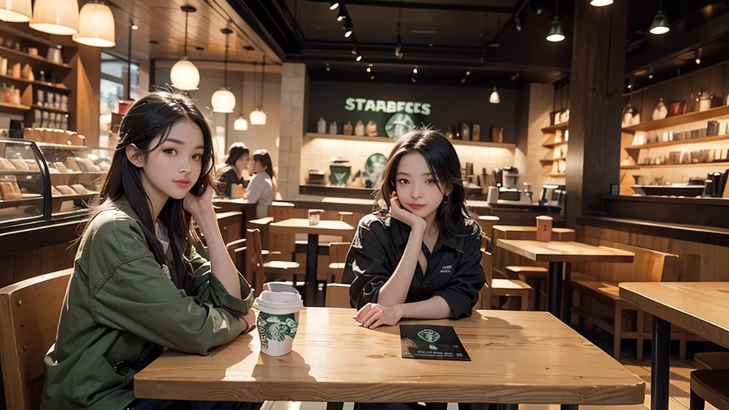 8K、RAW Photos、Highest quality、Super detailed、Super Resolution、Ultra HD、8K壁紙、Amazing details
(((Inside the Starbucks store)))、Woman sitting at a table by the window、16-year-old girl、((((Girls&#39; High School Uniforms))))、((Eat cake、Drink coffee、smile))((Emphasize cleavage))
