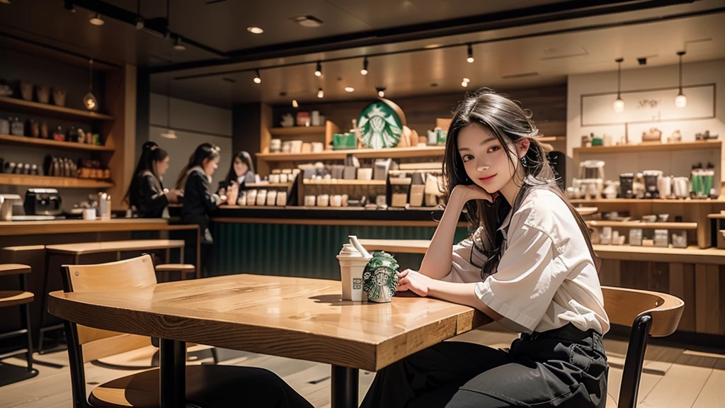 8K、RAW Photos、Highest quality、Super detailed、Super Resolution、Ultra HD、8K壁紙、Amazing details
(((Inside the Starbucks store)))、Woman sitting at a table by the window、、((((Girls&#39; High School Uniforms))))、((Eat cake、Drink coffee、smile))((Emphasize cleavage))
