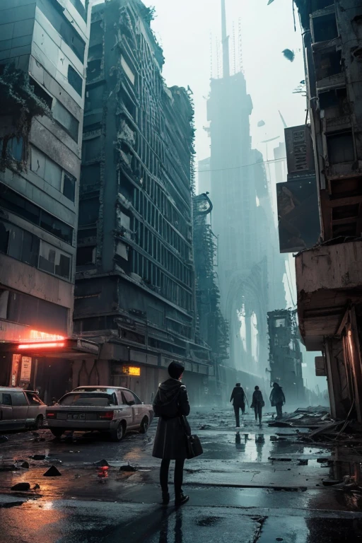 Highest quality、A ruined futuristic city、dim、Surrealism