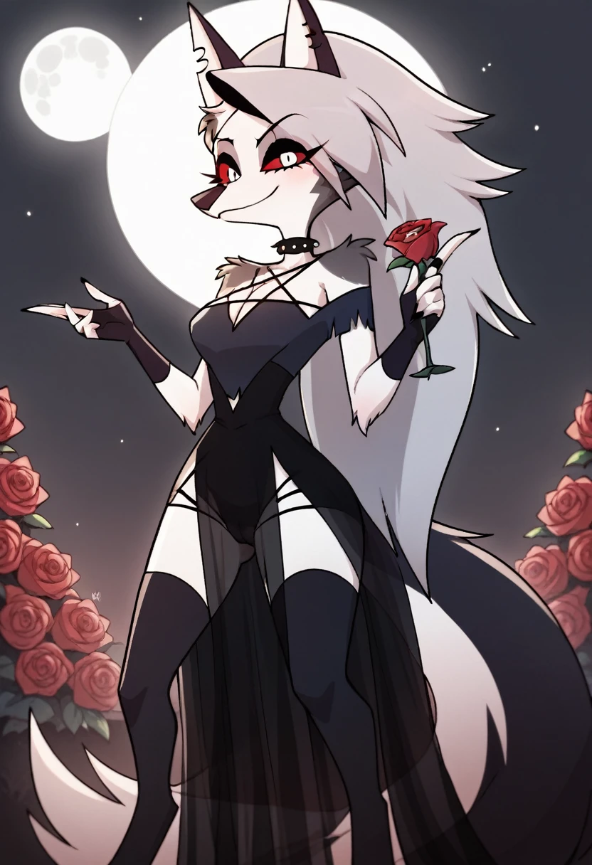 score_9, score_8_up, BREAK, source_anime, (1girl, solo), uncensored, perfect body, slim, thigh highs, fingerless gloves,
anthro, furry, pose, sexy black gown, cleavage, spreading cameltoe, blush, smirk, rose garden, full moon, sexy pose,
Loona \(Helluva Boss\), 