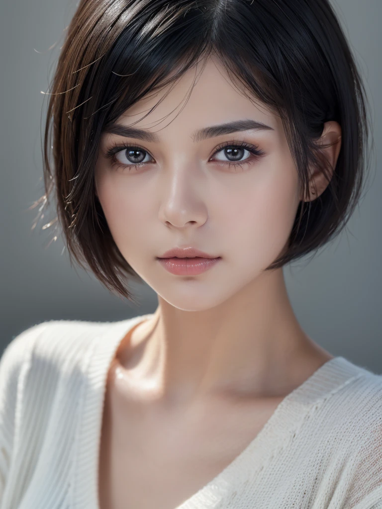 (masterpiece:1.3), (8k, photorealistic, RAW photo, best quality: 1.4), (1girl), beautiful face, (realistic face), (black hair, short hair:1.3), beautiful hairstyle, realistic eyes, beautiful detailed eyes, (realistic skin), beautiful skin, (sweater), absurdres, nsfw