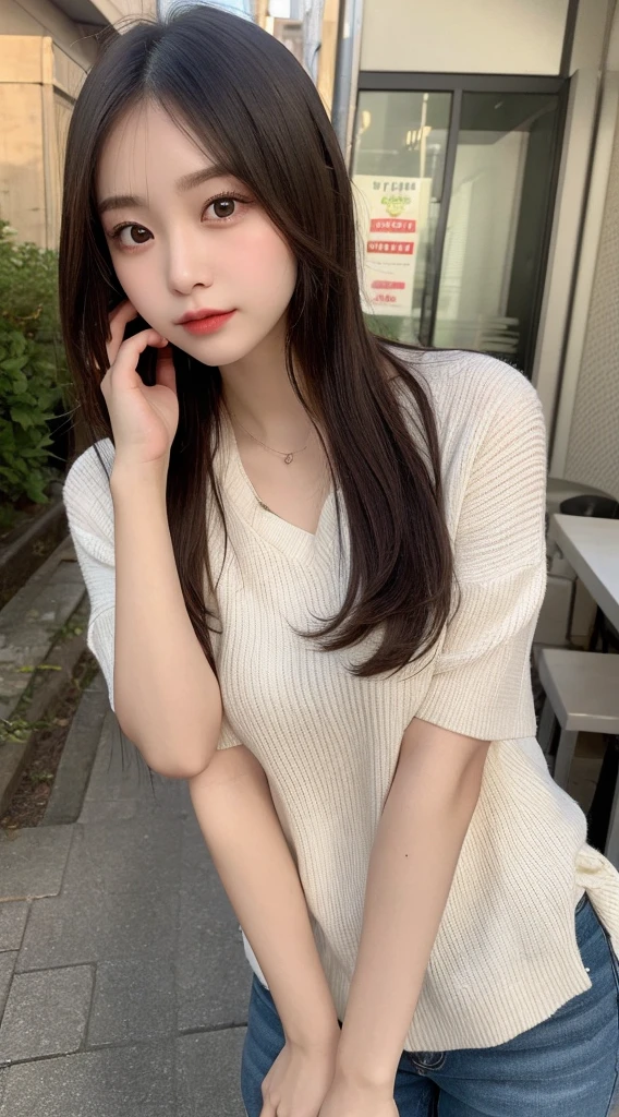 Tabletop, Highest quality, shape, Very detailed, finely, High resolution, 8k wallpaper, 完璧なダイナミックな構shape, Beautiful and exquisite, Nice spring clothes,Beautiful straight hair,Small breasts,Natural color lip, 20-year-old girl、cute、Always blur the background,Perfect and beautiful face,Beautiful and dense face、Slim face and figure,Big eyes、Putting on gal makeup,Actual Photos(Best image quality)、Fashion model posing、Full Body Shot、Change pose randomly、Randomly change the shooting angle and position、Summer Fashion
