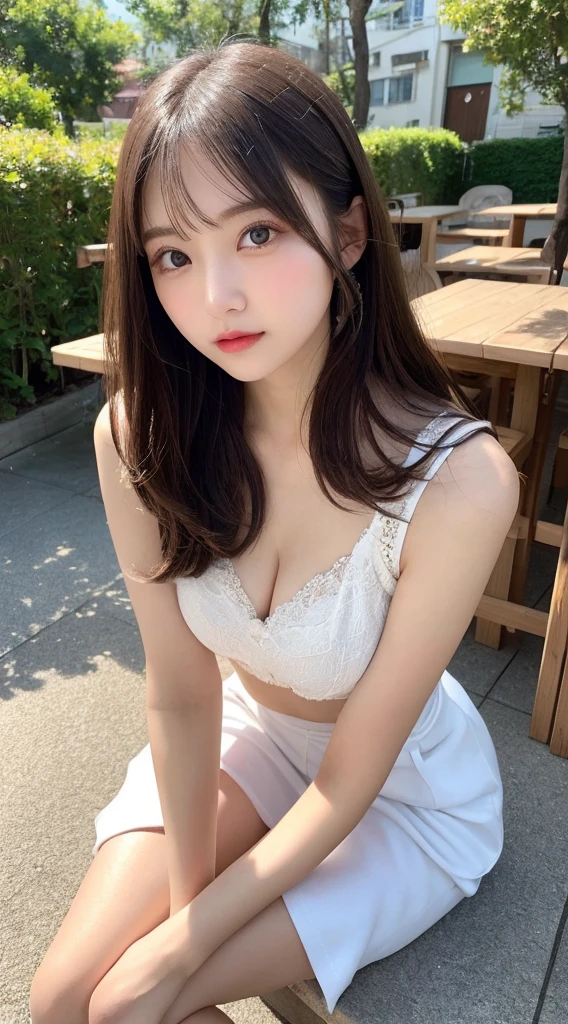 Tabletop, Highest quality, shape, Very detailed, finely, High resolution, 8k wallpaper, 完璧なダイナミックな構shape, Beautiful and exquisite, Nice spring clothes,Beautiful straight hair,Small breasts,Natural color lip, 20-year-old girl、cute、Always blur the background,Perfect and beautiful face,Beautiful and dense face、Slim face and figure,Big eyes、Putting on gal makeup,Actual Photos(Best image quality)、Fashion model posing、Full Body Shot、Change pose randomly、Randomly change the shooting angle and position、Summer Fashion