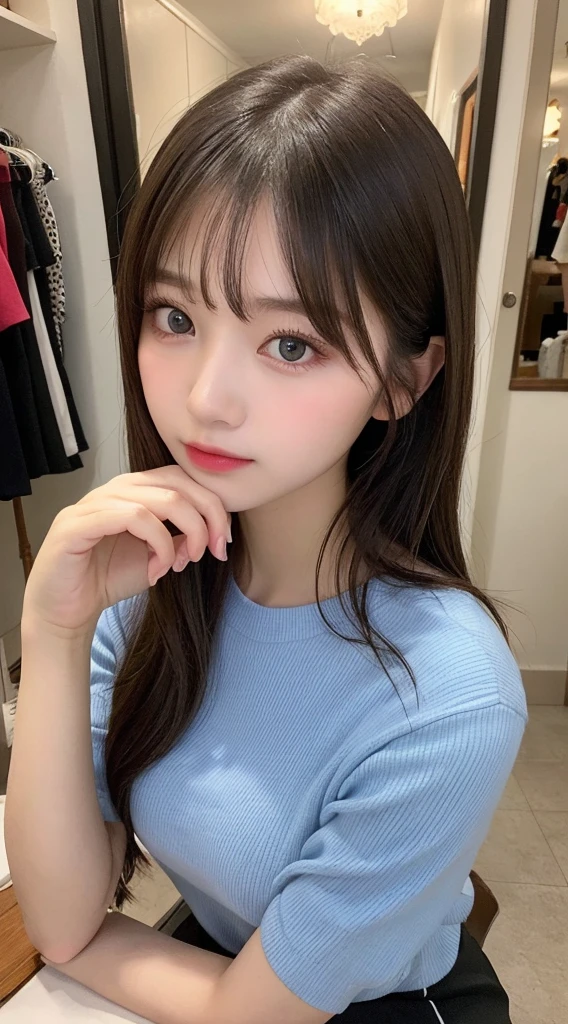 Tabletop, Highest quality, shape, Very detailed, finely, High resolution, 8k wallpaper, 完璧なダイナミックな構shape, Beautiful and exquisite, Nice spring clothes,Beautiful straight hair,Small breasts,Natural color lip, 20-year-old girl、cute、Always blur the background,Perfect and beautiful face,Beautiful and dense face、Slim face and figure,Big eyes、Putting on gal makeup,Actual Photos（Best image quality）、Fashion model posing、Full Body Shot、Change pose randomly、Randomly change the shooting angle and position、Summer Fashion