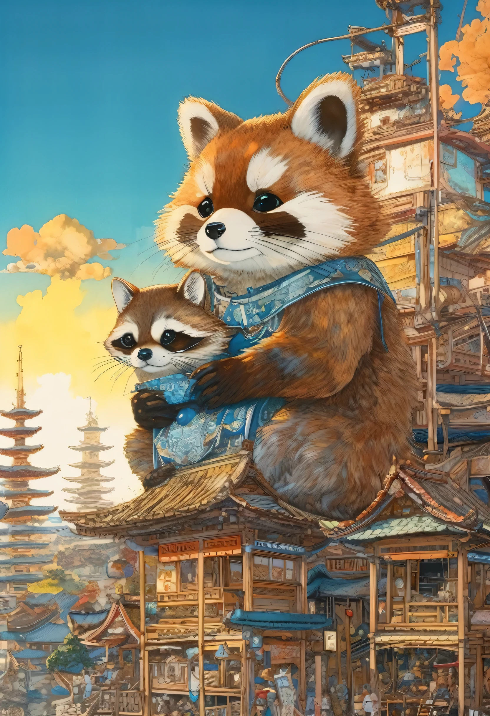 artwork:Katsuya Terada
8k, High resolution, A complex and intricate masterpiece, (Summer vacation:1.2), (Tanuki and Girl:1.1), transparent, Sparkling blue eyes, Raccoon and brown eyeball, Medium Shot, Grey Hair, Organic Shapes, Hard Edge, Anatomically correct body, Ultra-realistic, Elegant raccoon,Cinema Lighting, Very detailed, Vibrant colors, Octane Rendered Cat, Surreal atmosphere, Award-winning works, Bright and rich colors, iridescent accents, Dramatic Shadows,Dynamic and atmospheric lighting, Anamorphic Lens, Sharp focus,
An intricate and detailed masterpiece by Katsuya Terada, Katsuya Terada Style, Pop Surrealism, watercolor , (Kanna Hashimoto:1.2)