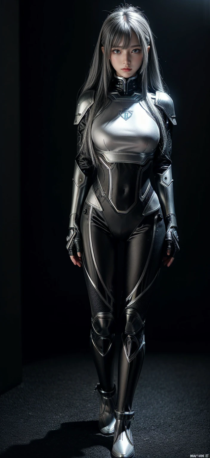 cyber angel,machine wing,laser sword,{{Sci-Fi Armor}},cyber suit,cyberpunk,science fiction,cyber battle armor,Battledress,Military Uniforms,pants,black military uniform,whole body,Height: 168cm,almond shape eyes,{{{{{silver eyes}}}}},{{{{{dull bangs}}}}},(slanted eyes},{{whole body},{{{1 girl}}}, long hair, straight hair,{{{{silver hair}}}},{{{tsurime}}},30 years old,{Medium chest},{{bush}},silver eyes,{{{masterpiece}}}, {{{highest quality}}}, {{Super detailed}}, {shape}, {{very delicate and beautiful}},very detailed,detailed perfect,detailed hyper,Abundant thighs,big ass,black clothes