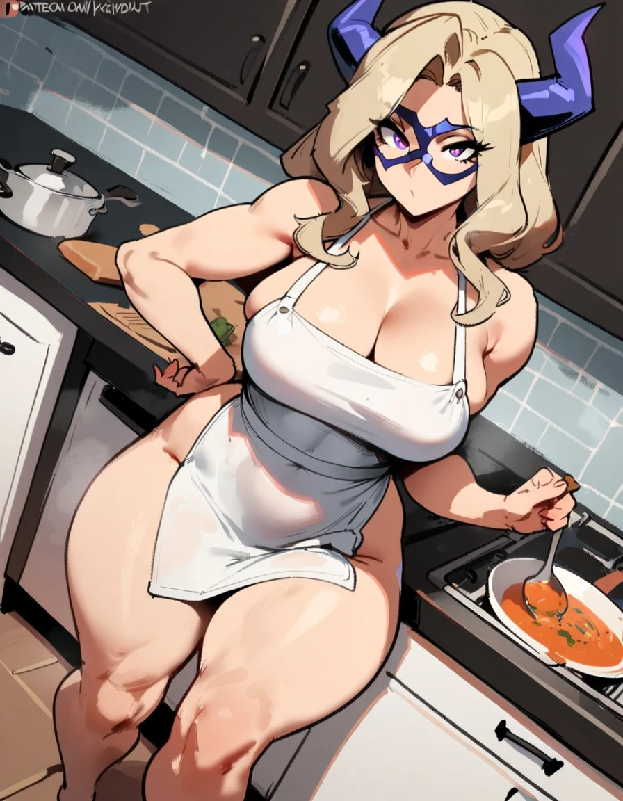 1girl, mount lady, boku no hero academia \\\\\ masterpiece, best quality, very aesthetic, absurdres, newest \\\\\\ sportive body,  \\\\\\  by dodok, nyantcha, cutesexyrobutts, by khyle ///// blonde, purple eyes,   , 24 years old,kitchen, wearing only apron, big tits, naked
