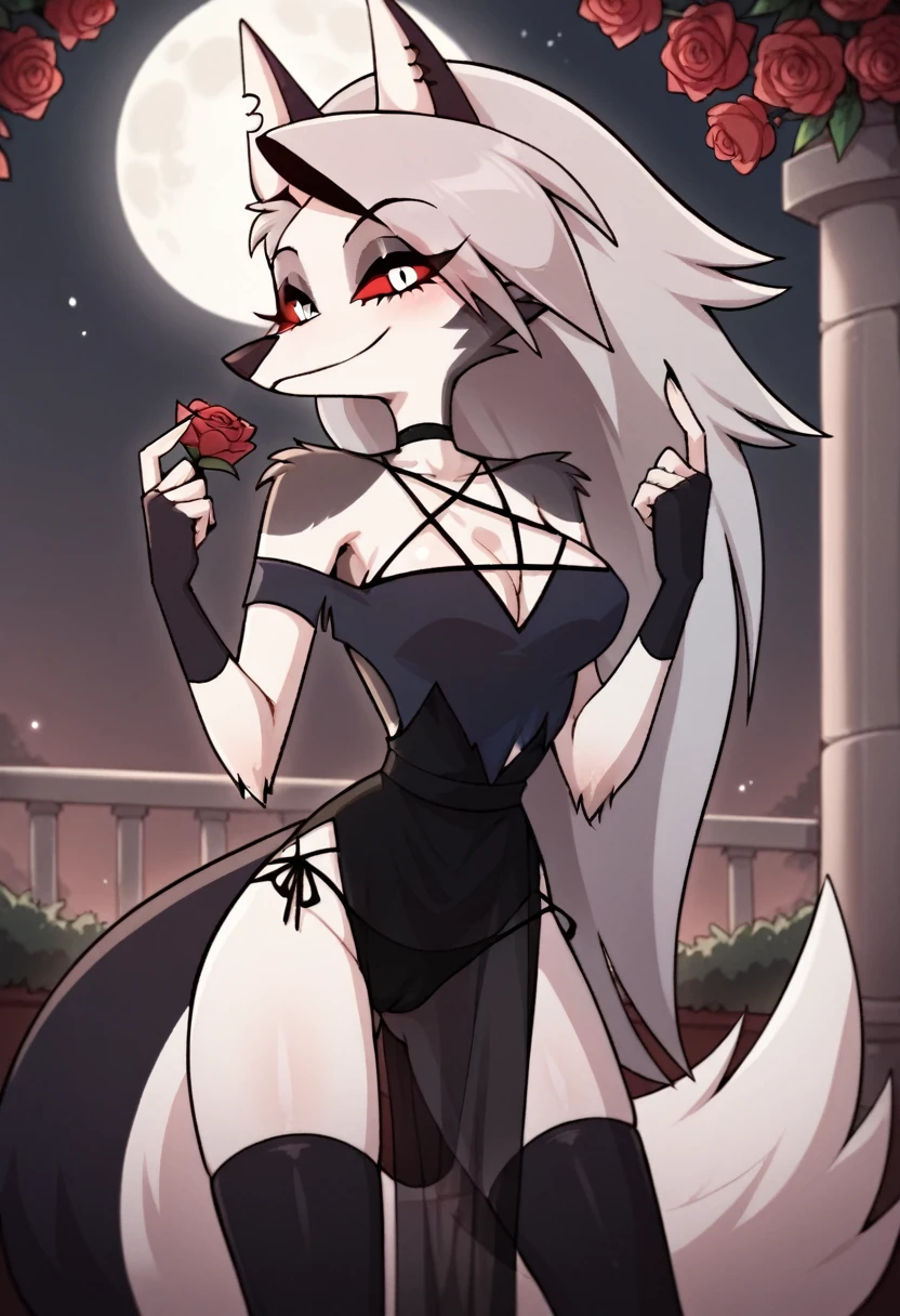 score_9, score_8_up, BREAK, source_anime, (1girl, solo), uncensored, perfect body, slim, thigh highs, fingerless gloves,
anthro, furry, pose, cleavage, spreading cameltoe, blush, smirk, rose garden, full moon, sexy pose, sexy black gown, sexy black gown
Loona \(Helluva Boss\),