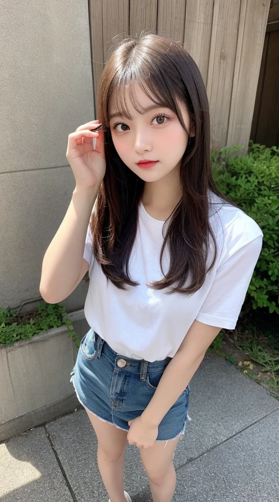 Tabletop, Highest quality, shape, Very detailed, finely, High resolution, 8k wallpaper, 完璧なダイナミックな構shape, Beautiful and exquisite, Nice spring clothes,Beautiful straight hair,Small breasts,Natural color lip, 20-year-old girl、cute、Always blur the background,Perfect and beautiful face,Beautiful and dense face、Slim face and figure,Big eyes、Putting on gal makeup,Actual Photos(Best image quality)、Fashion model posing、Full Body Shot、Change pose randomly、Randomly change the shooting angle and position、Summer Fashion