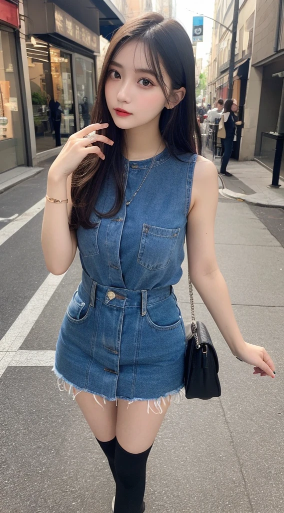 Tabletop, Highest quality, shape, Very detailed, finely, High resolution, 8k wallpaper, 完璧なダイナミックな構shape, Beautiful and exquisite, Nice spring clothes,Beautiful straight hair,Small breasts,Natural color lip, 20-year-old girl、cute、Always blur the background,Perfect and beautiful face,Beautiful and dense face、Slim face and figure,Big eyes、Putting on gal makeup,Actual Photos(Best image quality)、Fashion model posing、Full Body Shot、Change pose randomly、Randomly change the shooting angle and position、Summer Fashion