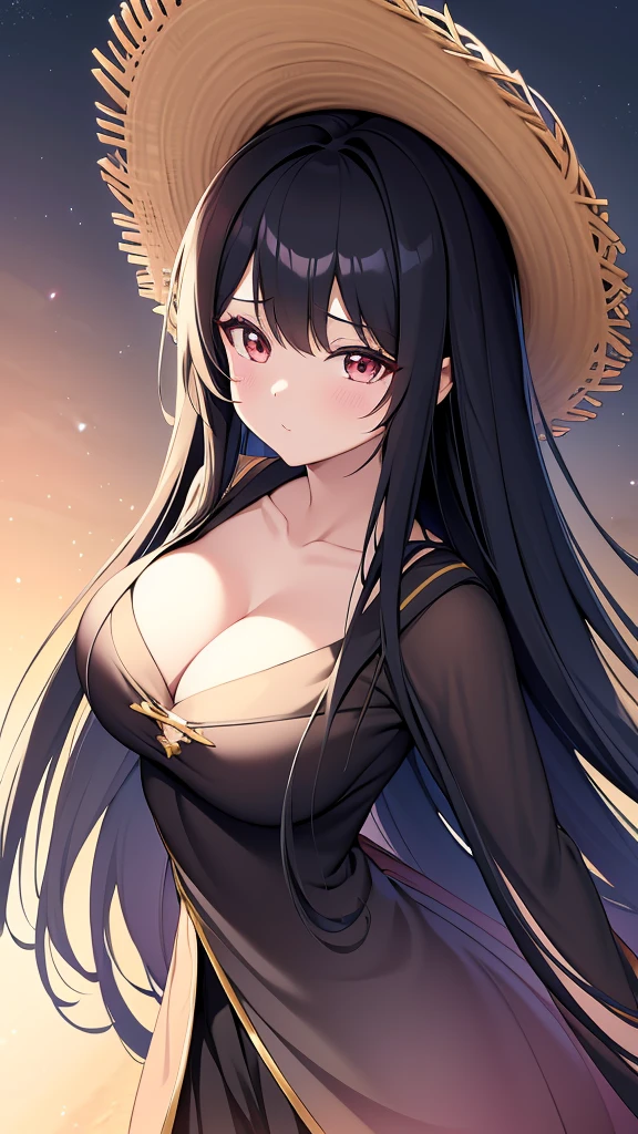 Black long hair anime girl wearing straw hat, style of anime4 K, a beautiful anime portrait, anime moe art style, Anime art wallpaper 4k, Anime art wallpaper 4 K, High Quality Anime Art Style, Anime style portrait, Guviz, Guviz-style artwork, Detailed digital anime art, Anime art wallpaper 8 K, cute anime girl portraits