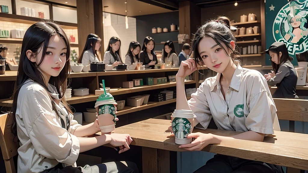 8K、RAW Photos、Highest quality、Super detailed、Super Resolution、Ultra HD、8K壁紙、Amazing details
(((Inside the Starbucks store)))、Woman sitting at a table by the window、16-year-old girl、((((Girls&#39; High School Uniforms))))、((Eat cake、Drink coffee、smile))((Emphasize cleavage))
