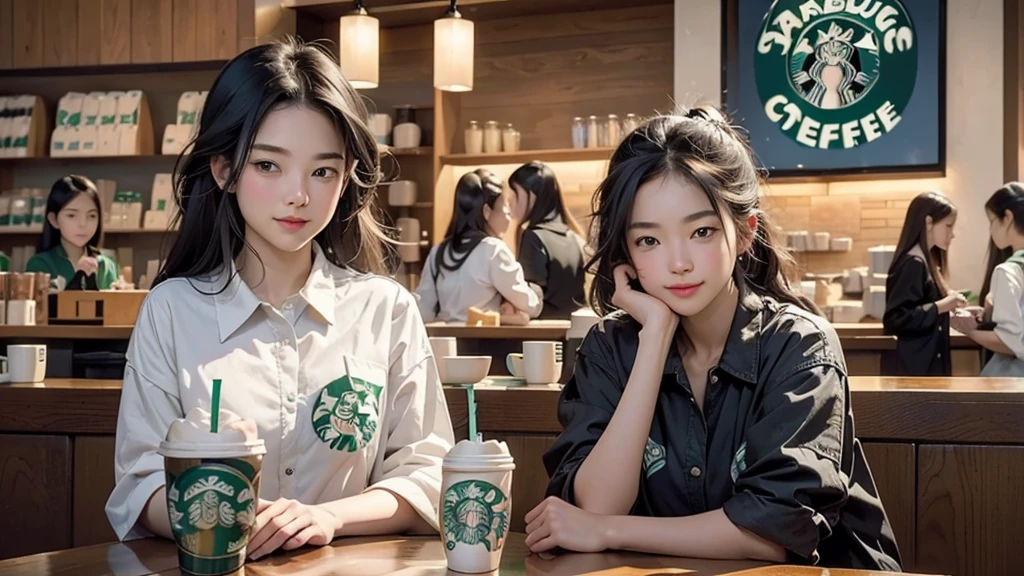 8K、RAW Photos、Highest quality、Super detailed、Super Resolution、Ultra HD、8K壁紙、Amazing details
(((Inside the Starbucks store)))、Woman sitting at a table by the window、、((((Girls' High School Uniforms))))、((Eat cake、Drink coffee、smile))((Emphasize cleavage))