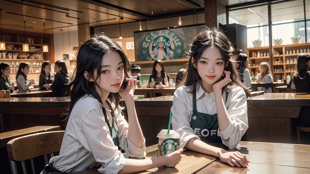 8K、RAW Photos、Highest quality、Super detailed、Super Resolution、Ultra HD、8K壁紙、Amazing details
(((Inside the Starbucks store)))、Woman sitting at a table by the window、16-year-old girl、((((Girls' High School Uniforms))))、((Eat cake、Drink coffee、smile))((Emphasize cleavage))
