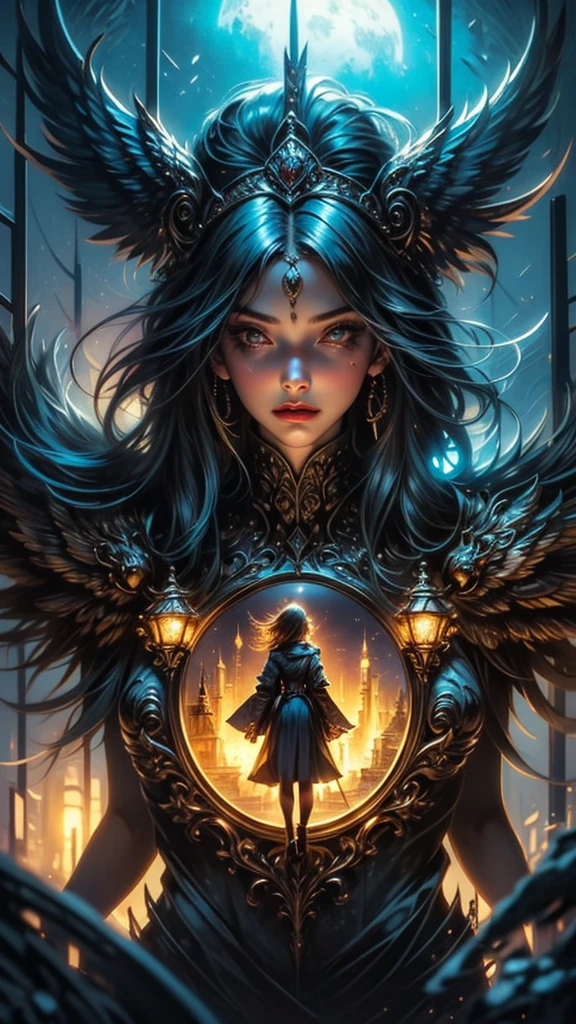 Glass dome, a woman Admiring the dome, illuminated fantasy city, light behind the woman, against light, hyper details, maximum resolution 32k ultra, UHD, masterpiece, exaggerated lights, fantasy city, art style,