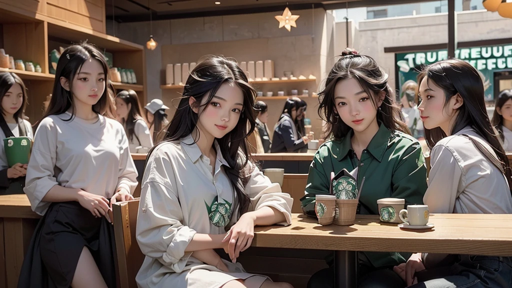8K、RAW Photos、Highest quality、Super detailed、Super Resolution、Ultra HD、8K壁紙、Amazing details
(((Inside the Starbucks store)))、Woman sitting at a table by the window、16-year-old girl、((((Girls&#39; High School Uniforms))))、((Eat cake、Drink coffee、smile))((Emphasize cleavage))
