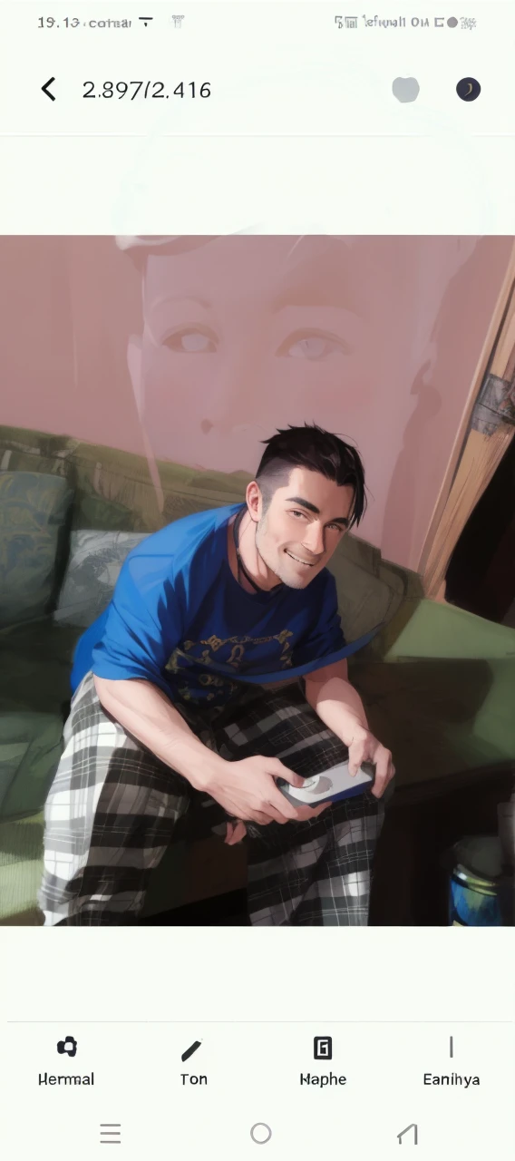 masterpiece, best quality, realistic, 1man, mature male, tall muscular, handsome, smile, closed mouth, portrait, extremely detailed face, casual clothes