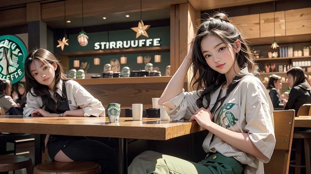 8K、RAW Photos、Highest quality、Super detailed、Super Resolution、Ultra HD、8K壁紙、Amazing details
(((Inside the Starbucks store)))、Woman sitting at a table by the window、****************、((((Girls&#39; High School Uniforms))))、((Eat cake、Drink coffee、smile))((Emphasize cleavage))
