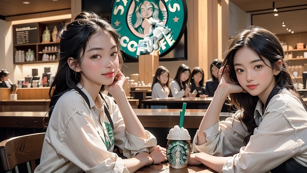 8K、RAW Photos、Highest quality、Super detailed、Super Resolution、Ultra HD、8K壁紙、Amazing details
(((Inside the Starbucks store)))、Woman sitting at a table by the window、16-year-old girl、((((Girls' High School Uniforms))))、((Eat cake、Drink coffee、smile))((Emphasize cleavage))