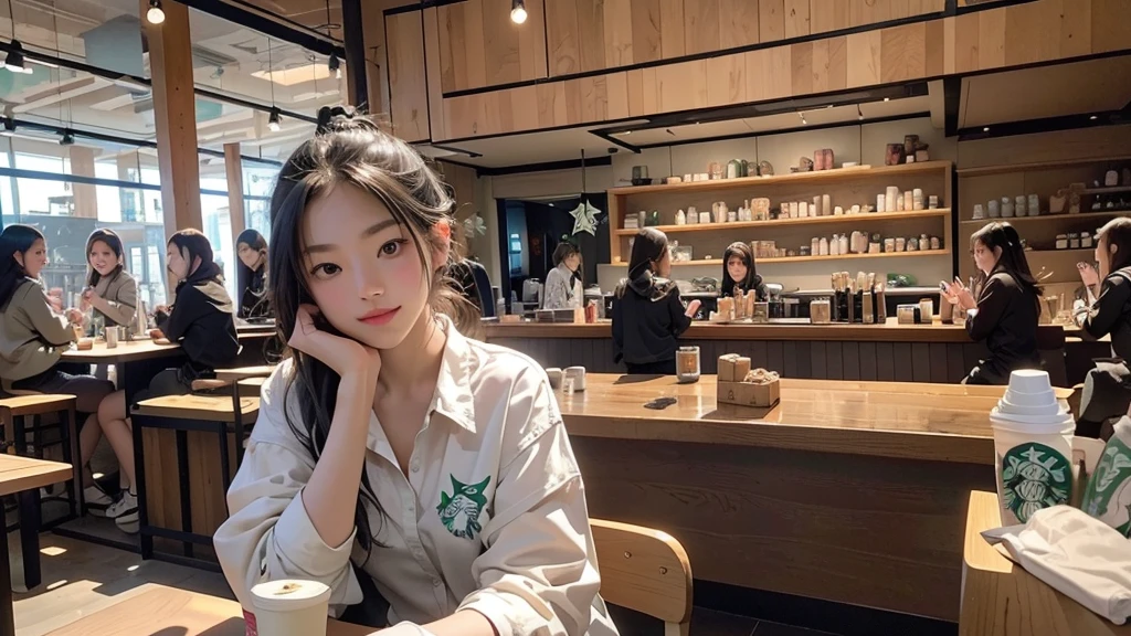 8K、RAW Photos、Highest quality、Super detailed、Super Resolution、Ultra HD、8K壁紙、Amazing details
(((Inside the Starbucks store)))、Woman sitting at a table by the window、16-year-old girl、((((Girls' High School Uniforms))))、((Eat cake、Drink coffee、smile))((Emphasize cleavage))