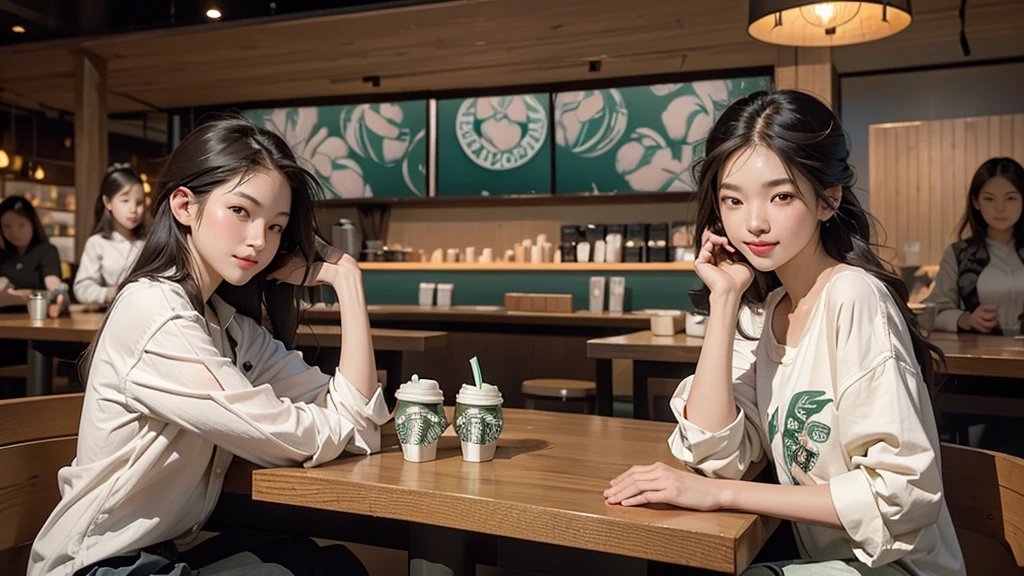 8K、RAW Photos、Highest quality、Super detailed、Super Resolution、Ultra HD、8K壁紙、Amazing details
(((Inside the Starbucks store)))、Woman sitting at a table by the window、16-year-old girl、((((Girls&#39; High School Uniforms))))、((Eat cake、Drink coffee、smile))((Emphasize cleavage))
