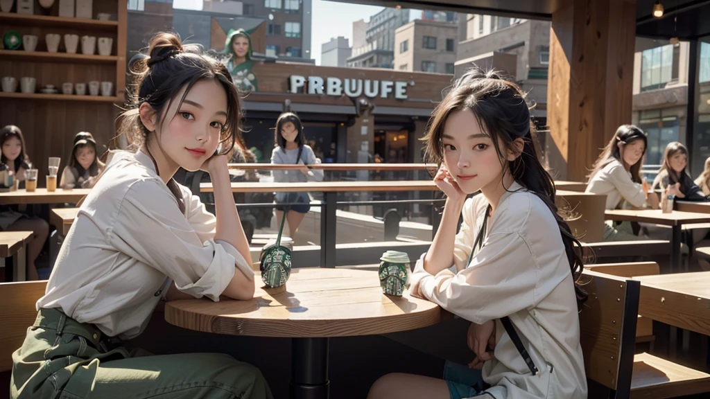 8K、RAW Photos、Highest quality、Super detailed、Super Resolution、Ultra HD、8K壁紙、Amazing details
(((Inside the Starbucks store)))、Woman sitting at a table by the window、-yeld gi((((Girls&#39; High School Uniforms))))、((Eat cake、Drink coffee、smile))((Emphasize cleavage))
