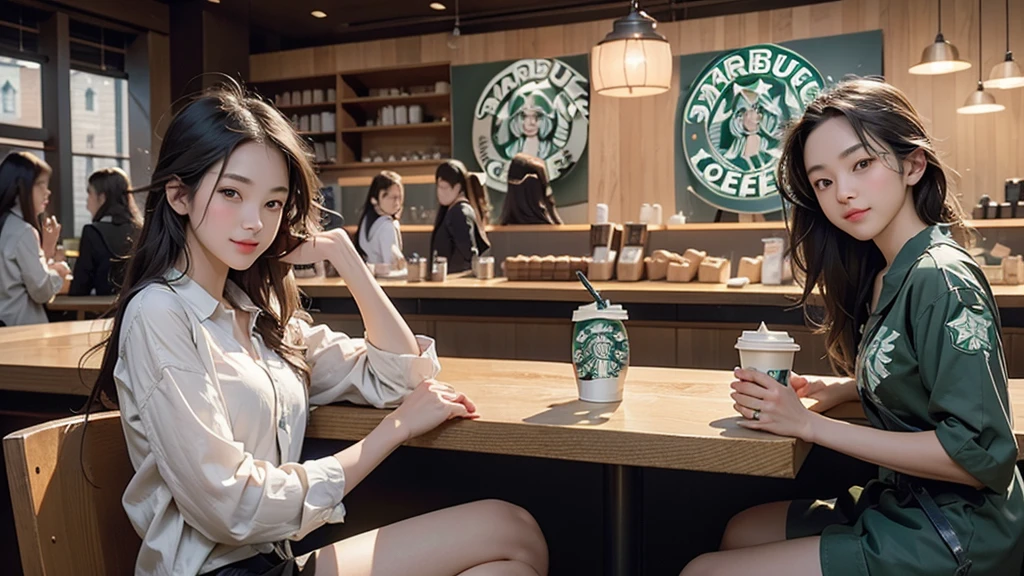 8K、RAW Photos、Highest quality、Super detailed、Super Resolution、Ultra HD、8K壁紙、Amazing details
(((Inside the Starbucks store)))、Woman sitting at a table by the window、、((((Girls' High School Uniforms))))、((Eat cake、Drink coffee、smile))((Emphasize cleavage))