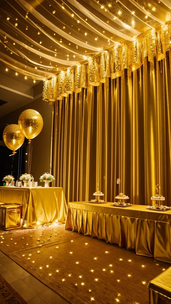 Party decorations with golden light tone