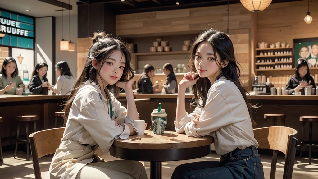 8K、RAW Photos、Highest quality、Super detailed、Super Resolution、Ultra HD、8K壁紙、Amazing details
(((Inside the Starbucks store)))、Woman sitting at a table by the window、16-year-old girl、((((Girls' High School Uniforms))))、((Eat cake、Drink coffee、smile))((Emphasize cleavage))
