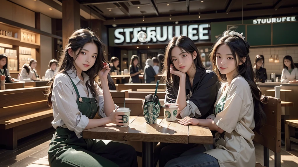 8K、RAW Photos、Highest quality、Super detailed、Super Resolution、Ultra HD、8K壁紙、Amazing details
(((Inside the Starbucks store)))、Woman sitting at a table by the window、、((((Girls' High School Uniforms))))、((Eat cake、Drink coffee、smile))((Emphasize cleavage))