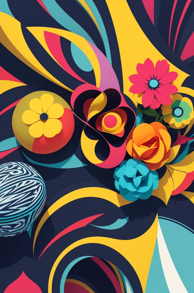 Create an image of a flower in the avant-garde style. The flower must have bold geometric shapes, vibrant and contrasting colors, and must convey a sense of movement and innovation. The background should complement the flower with abstract and dynamic patterns.