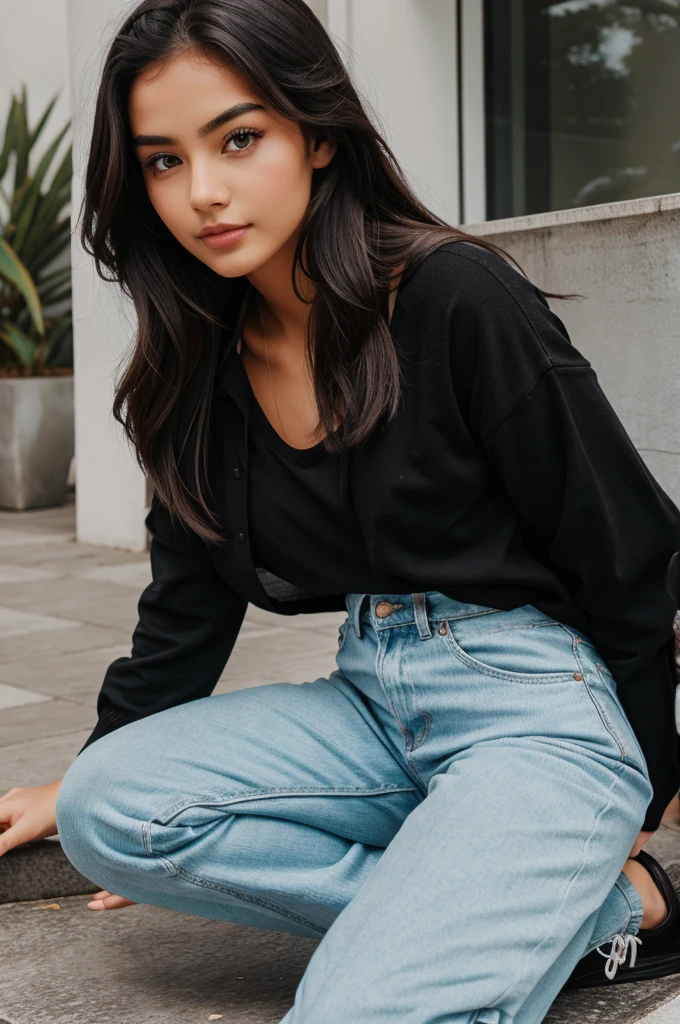 A beautiful girl with a black lin