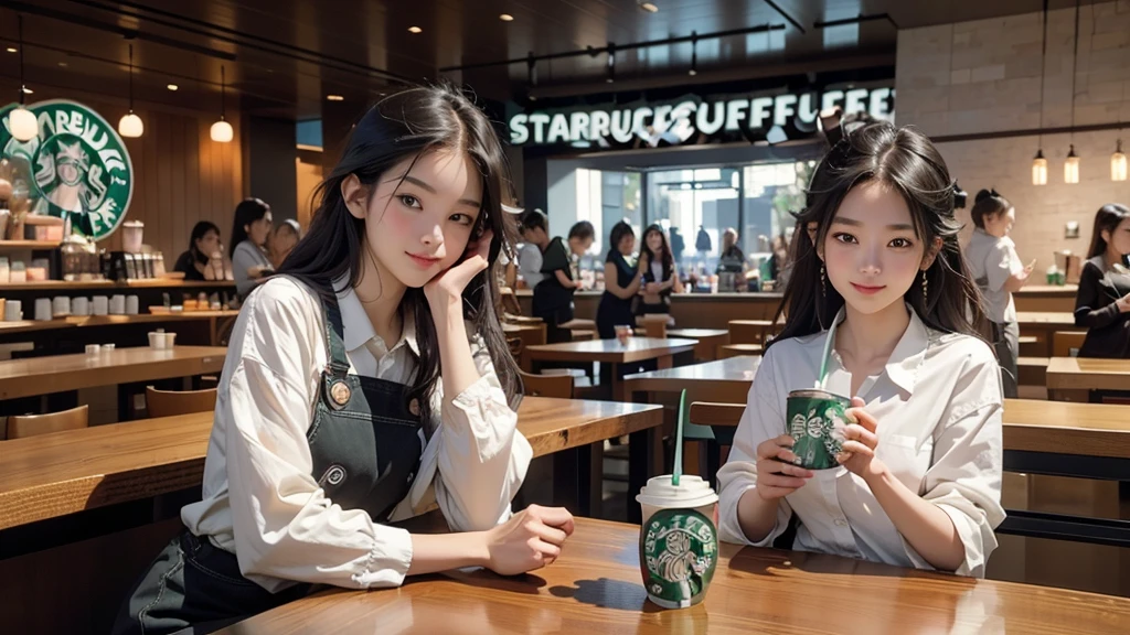 8K、RAW Photos、Highest quality、Super detailed、Super Resolution、Ultra HD、8K壁紙、Amazing details
(((Inside the Starbucks store)))、Woman sitting at a table by the window、-yeld gi((((Girls&#39; High School Uniforms))))、((Eat cake、Drink coffee、smile))(((Emphasize cleavage)))
