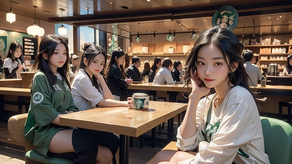 8K、RAW Photos、Highest quality、Super detailed、Super Resolution、Ultra HD、8K壁紙、Amazing details
(((Inside the Starbucks store)))、Woman sitting at a table by the window、、((((Girls' High School Uniforms))))、(((Eat cake、Drink coffee、smile)))(((Emphasize cleavage)))