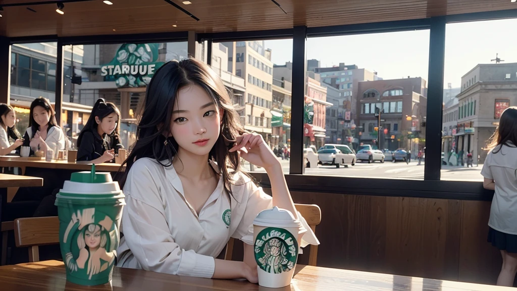 8K、RAW Photos、Highest quality、Super detailed、Super Resolution、Ultra HD、8K壁紙、Amazing details
(((Inside the Starbucks store)))、Woman sitting at a table by the window、16-year-old girl、((((Girls&#39; High School Uniforms))))、(((Eat cake、Drink coffee、smile)))(((Emphasize cleavage)))
